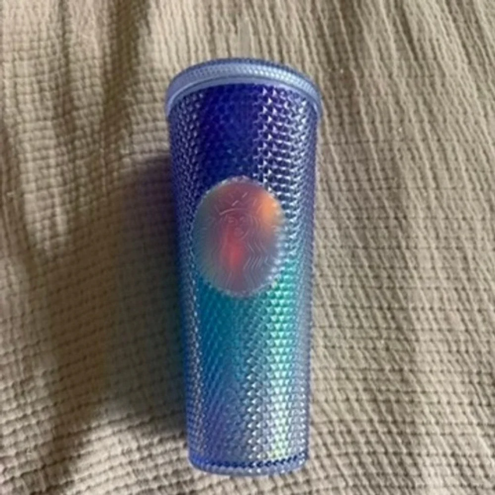 Starbucks 24oz Blue Teal Iridescent Ombre Studded Venti Cold Cup w Straw Lid
